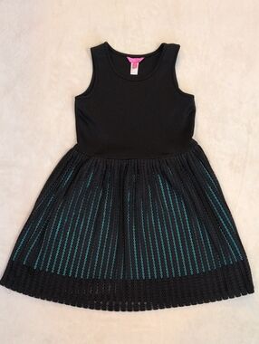 Just 2 Cute Black Dress with Teal Underlay Skirt - Kids